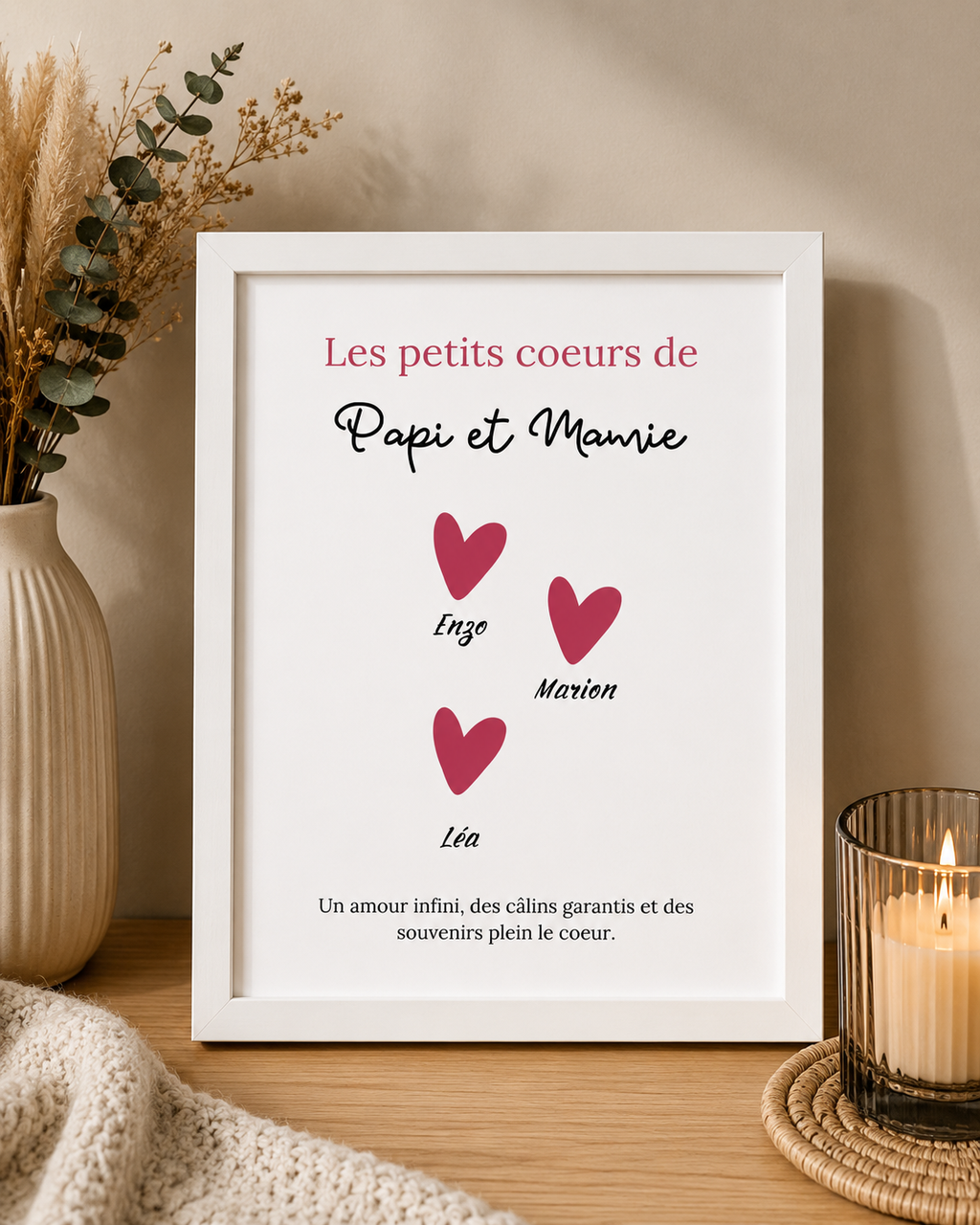Affiche "Les petits coeurs de Papi et Mamie" A5 avec cadre