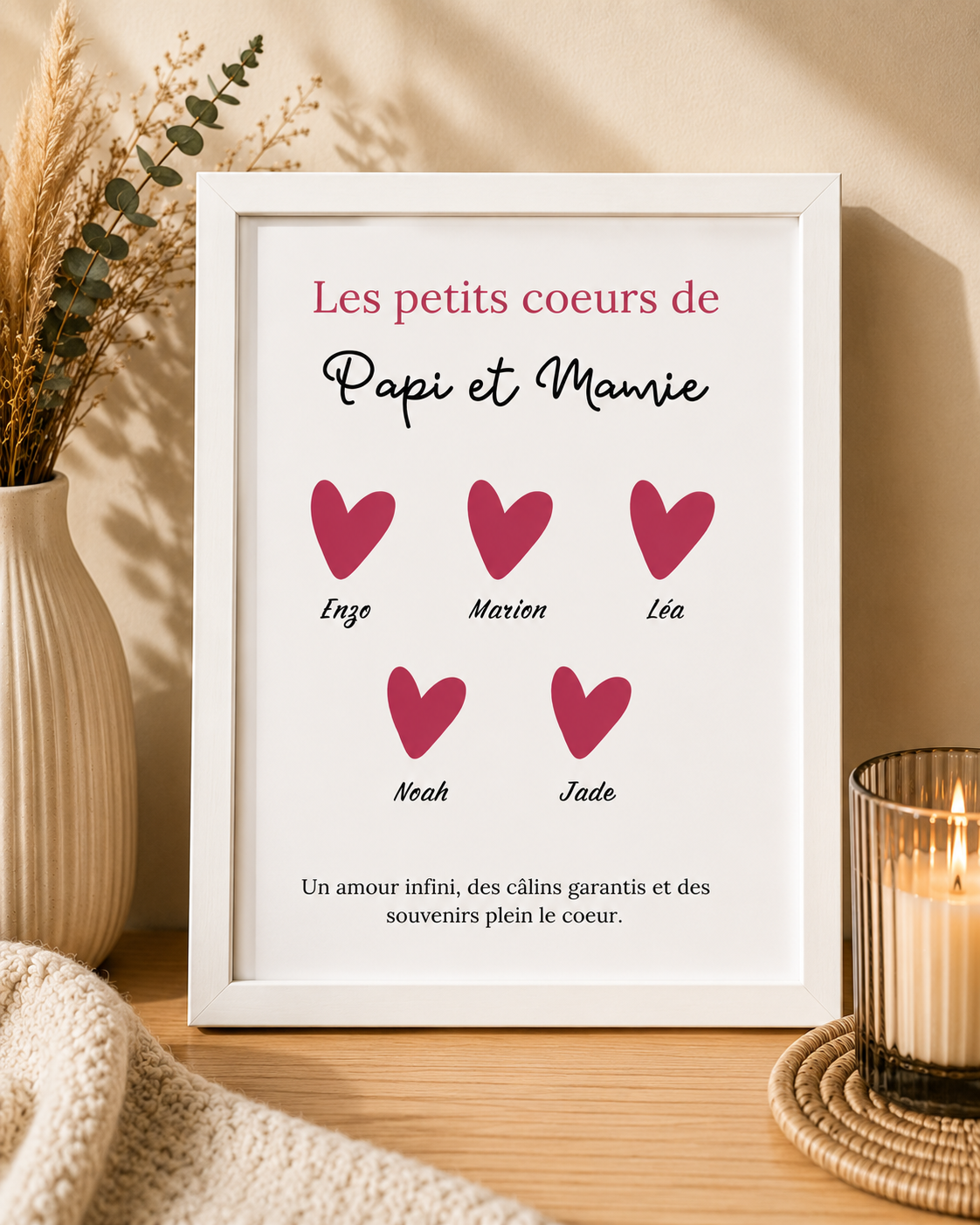 Affiche "Les petits coeurs de Papi et Mamie" A5 avec cadre