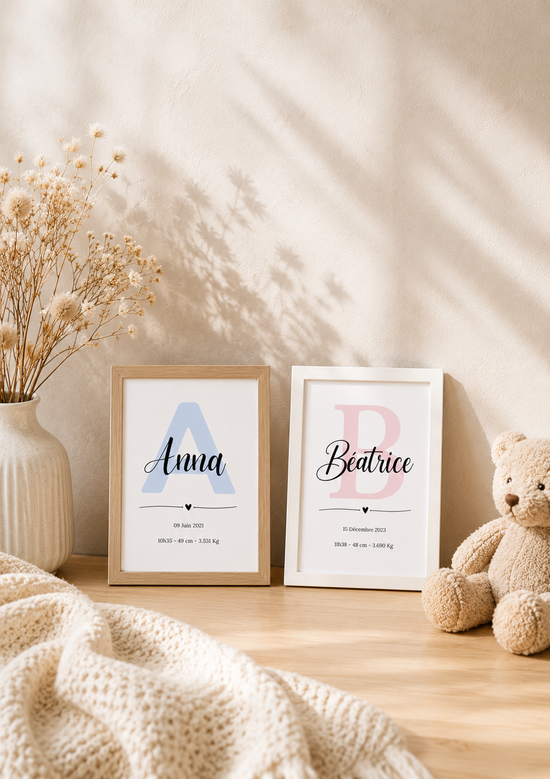 Affiche naissance A5 avec cadre