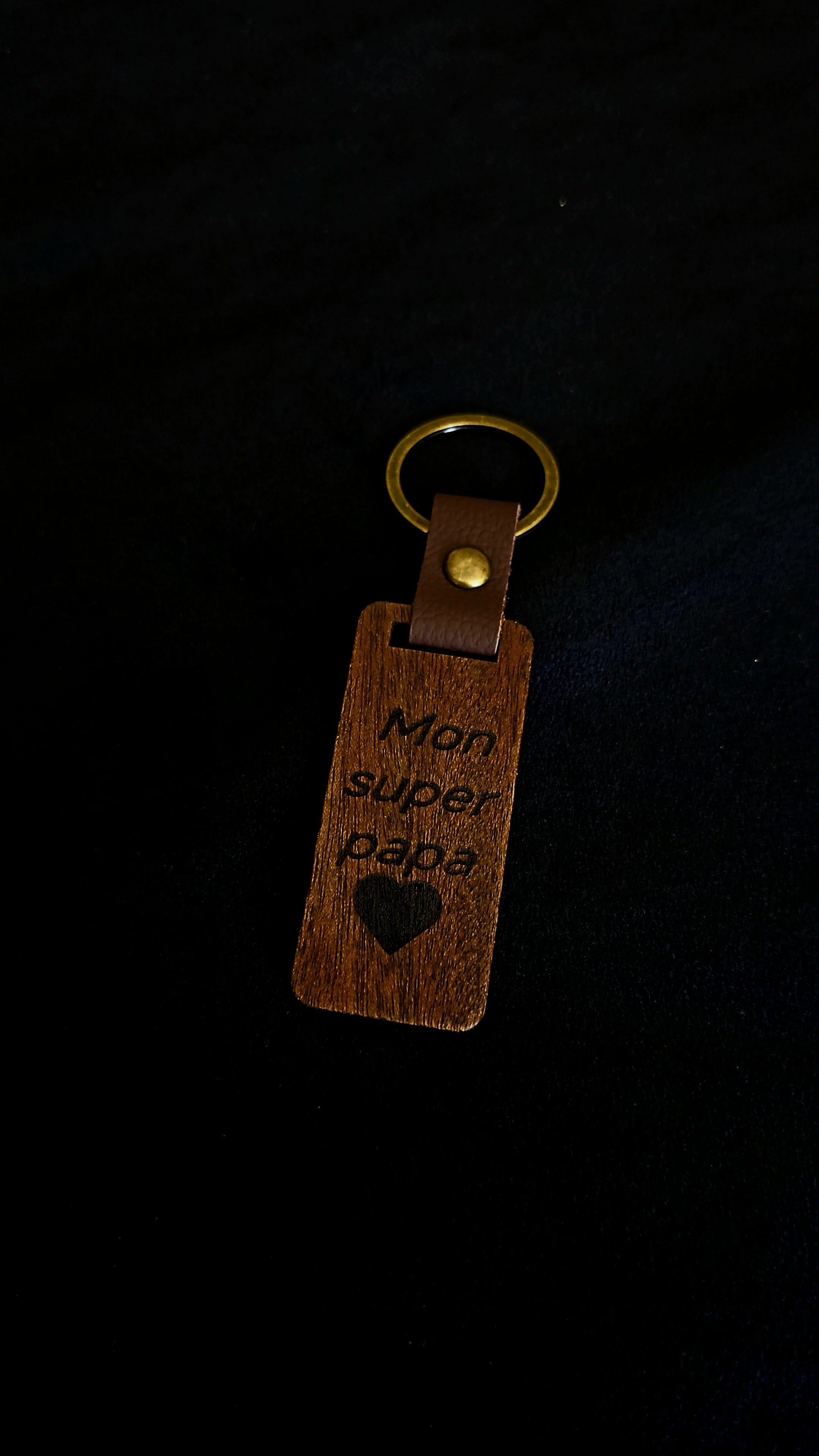 Porte-clés en bois "Mon Super Papa" – Gravure recto verso
